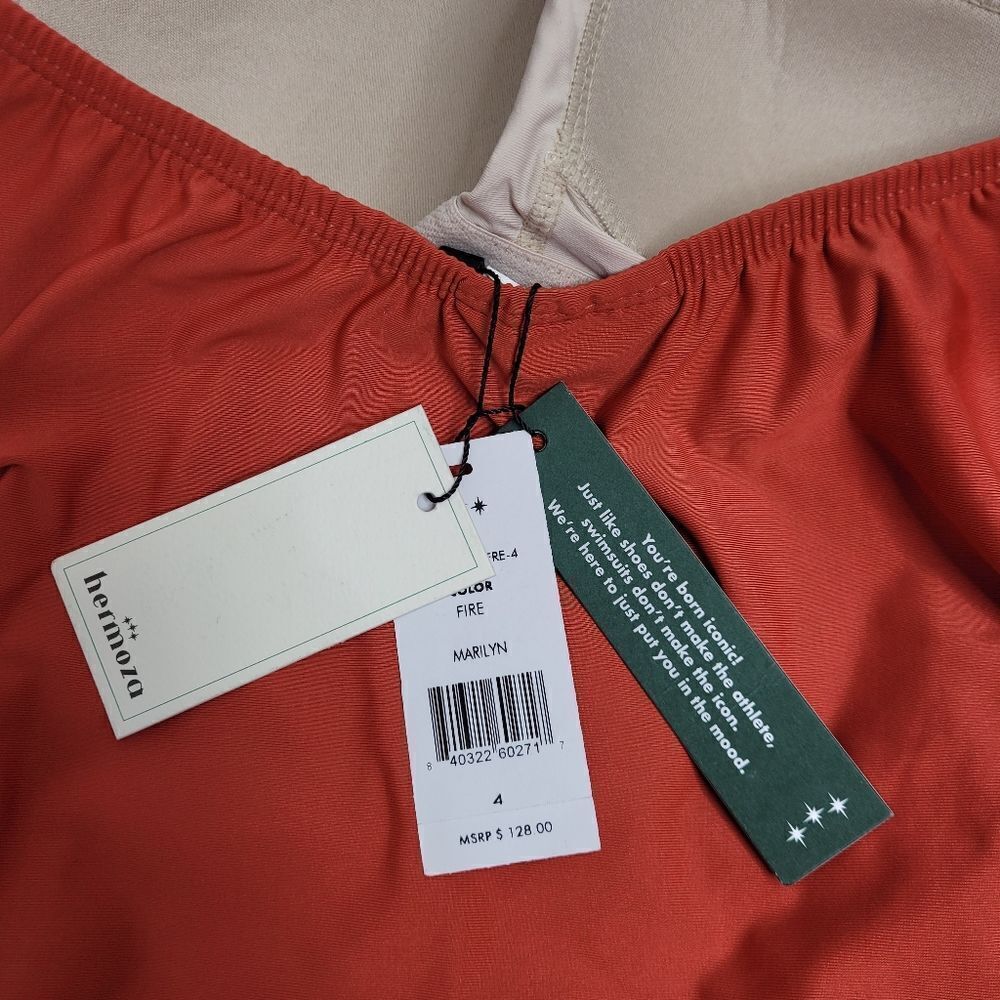 NEW Hermoza fire‎ orange halter tie Marilyn one piece tummy control swimsuit 4 - Picture 5 of 13